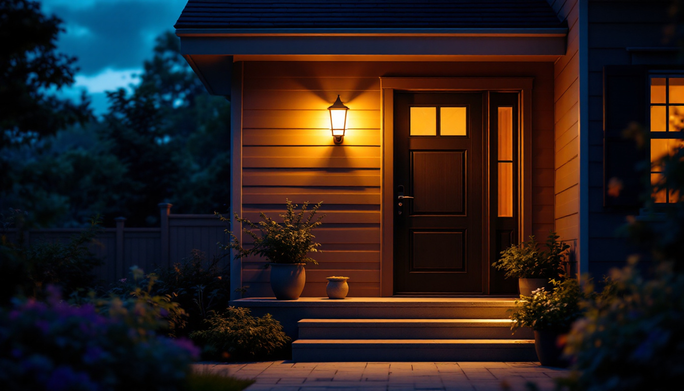 A photograph of a beautifully illuminated front porch featuring a stylish light fixture that enhances the ambiance and safety of the entrance