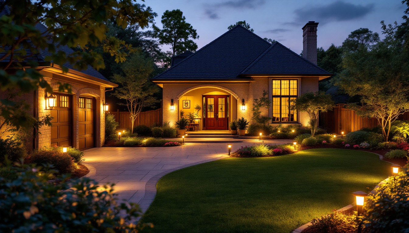 A photograph of a beautifully illuminated backyard scene at dusk