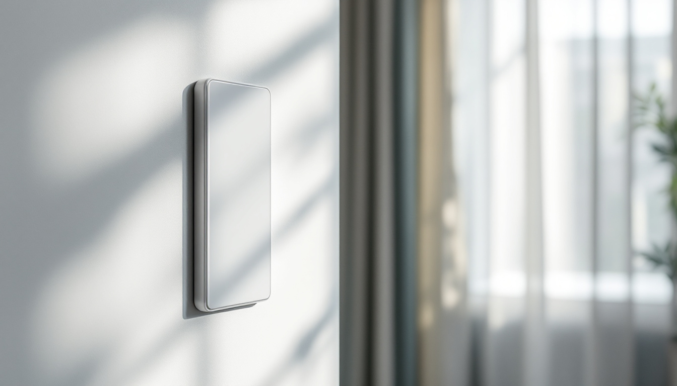 A photograph of a beautifully lit room featuring a stylish light timer switch in action