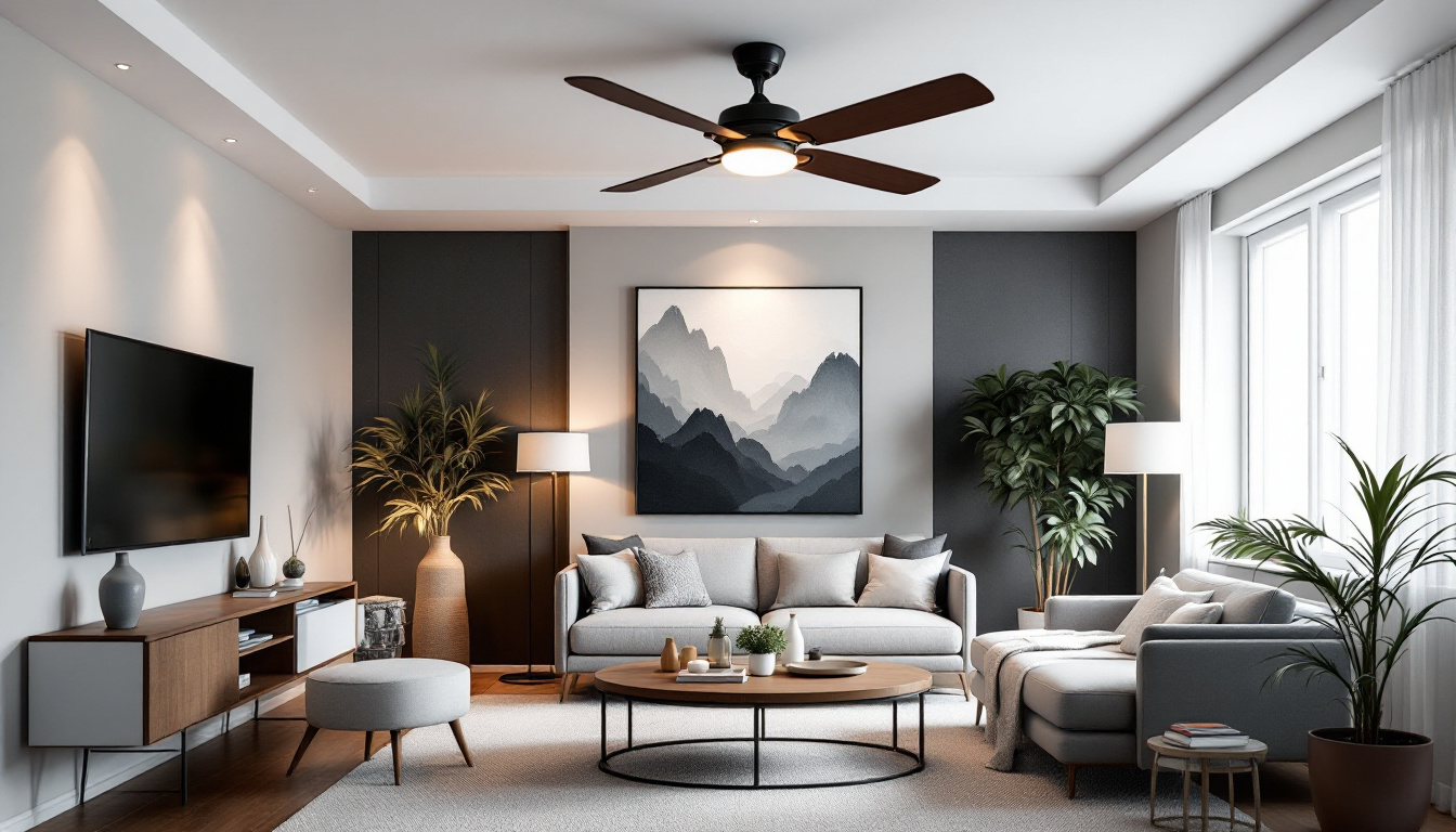 A photograph of a beautifully designed room featuring stylish discount ceiling fans