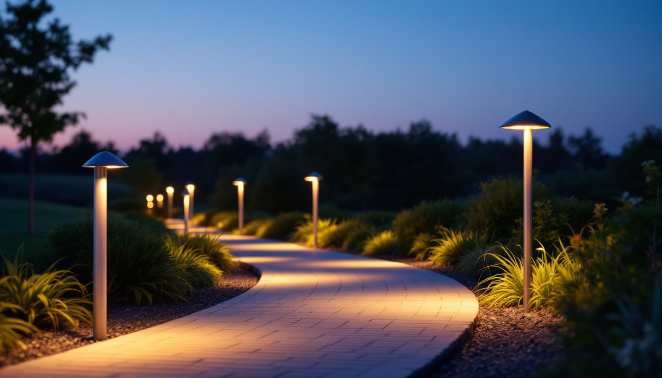 A photograph of a beautifully illuminated pathway at dusk