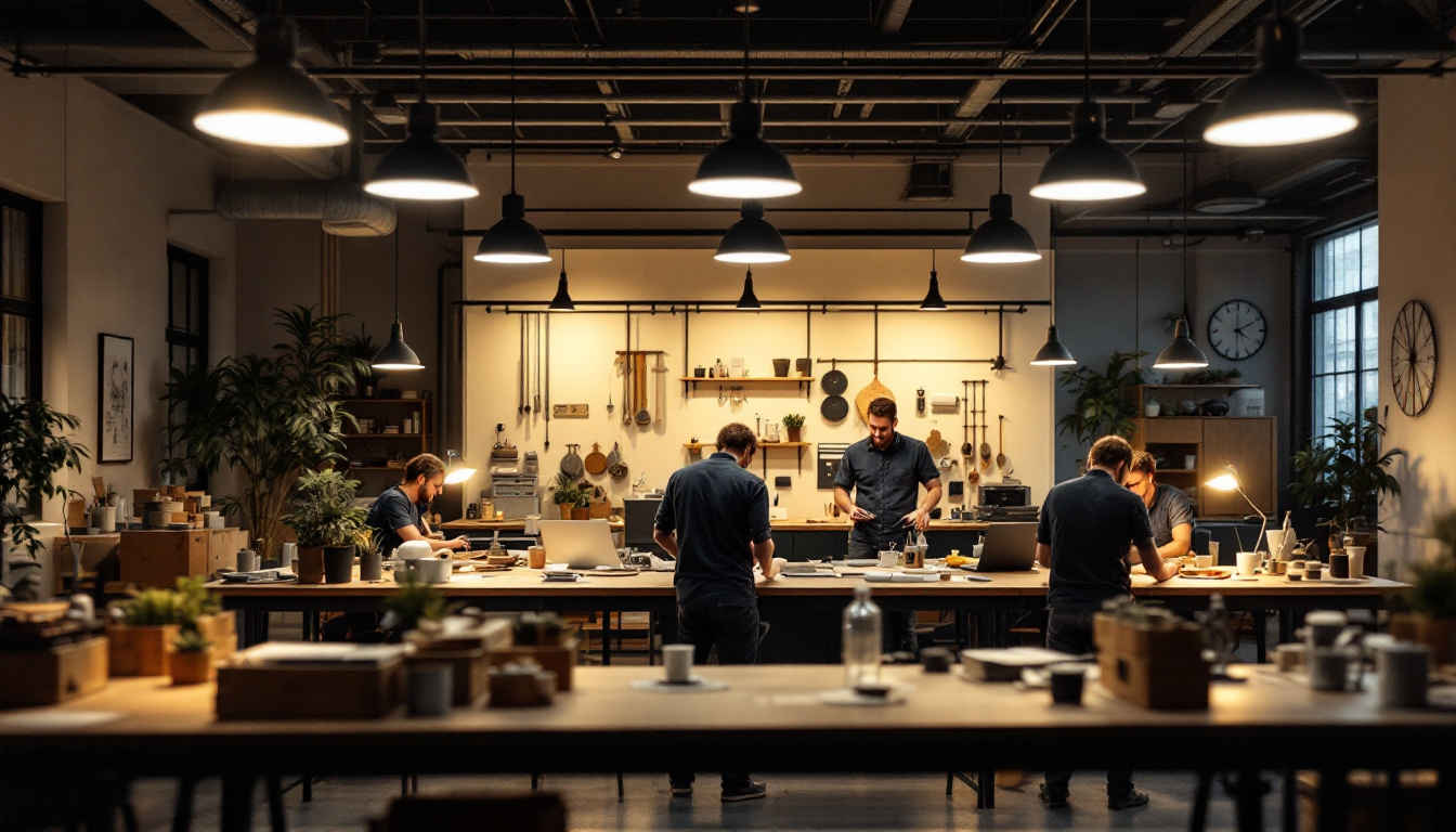 A photograph of a well-lit industrial workspace showcasing innovative discount lighting solutions