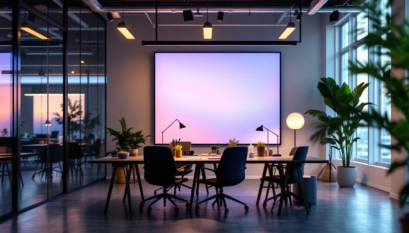 A photograph of a modern workspace illuminated by sleek lite led panel solutions