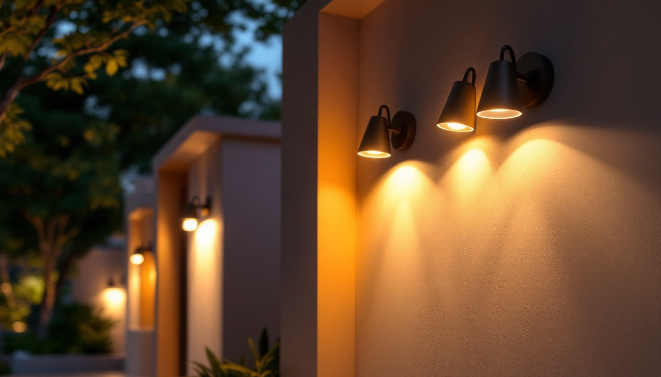 A photograph of a beautifully illuminated outdoor space featuring stylish wall-mounted light fixtures that enhance the ambiance and functionality of the area