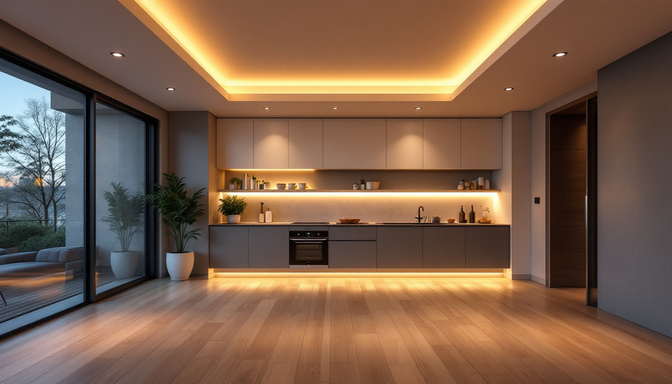 A photograph of a beautifully designed interior space featuring recessed can led lights