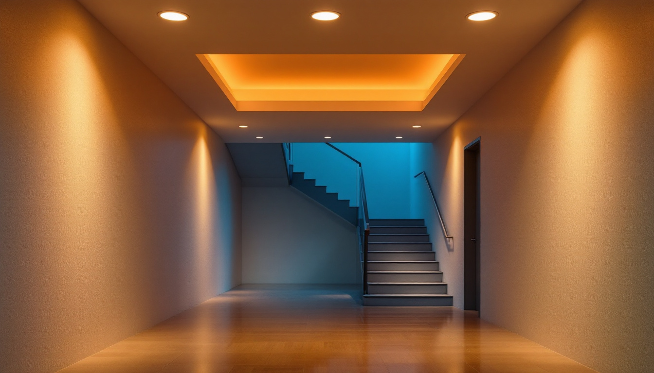 A photograph of a well-lit room featuring led recessed lights