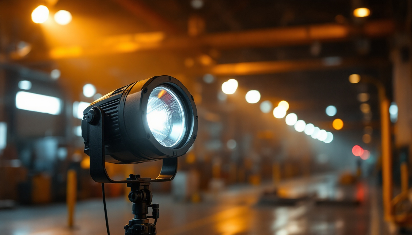 A photograph of a well-lit industrial or outdoor setting where a par lamp is being used