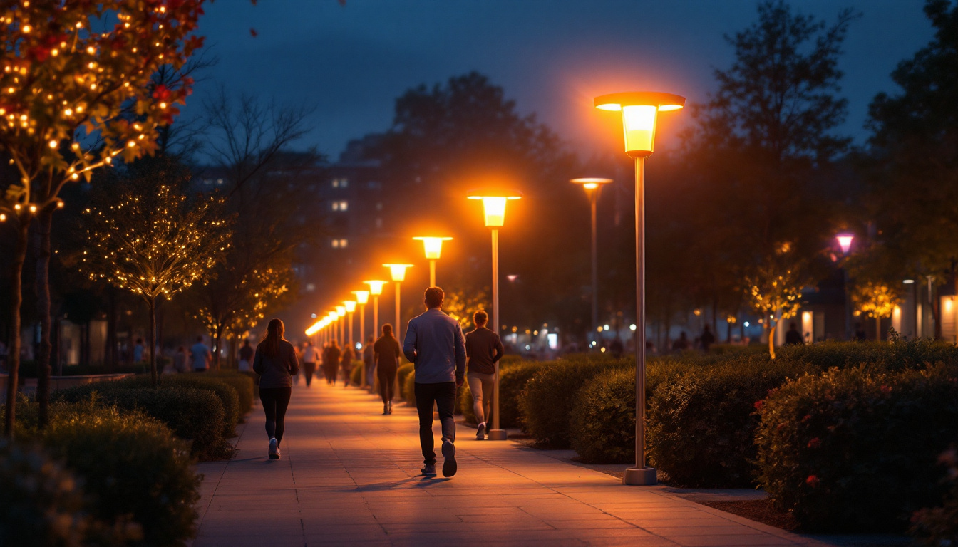 A photograph of a beautifully illuminated outdoor space featuring led lamps