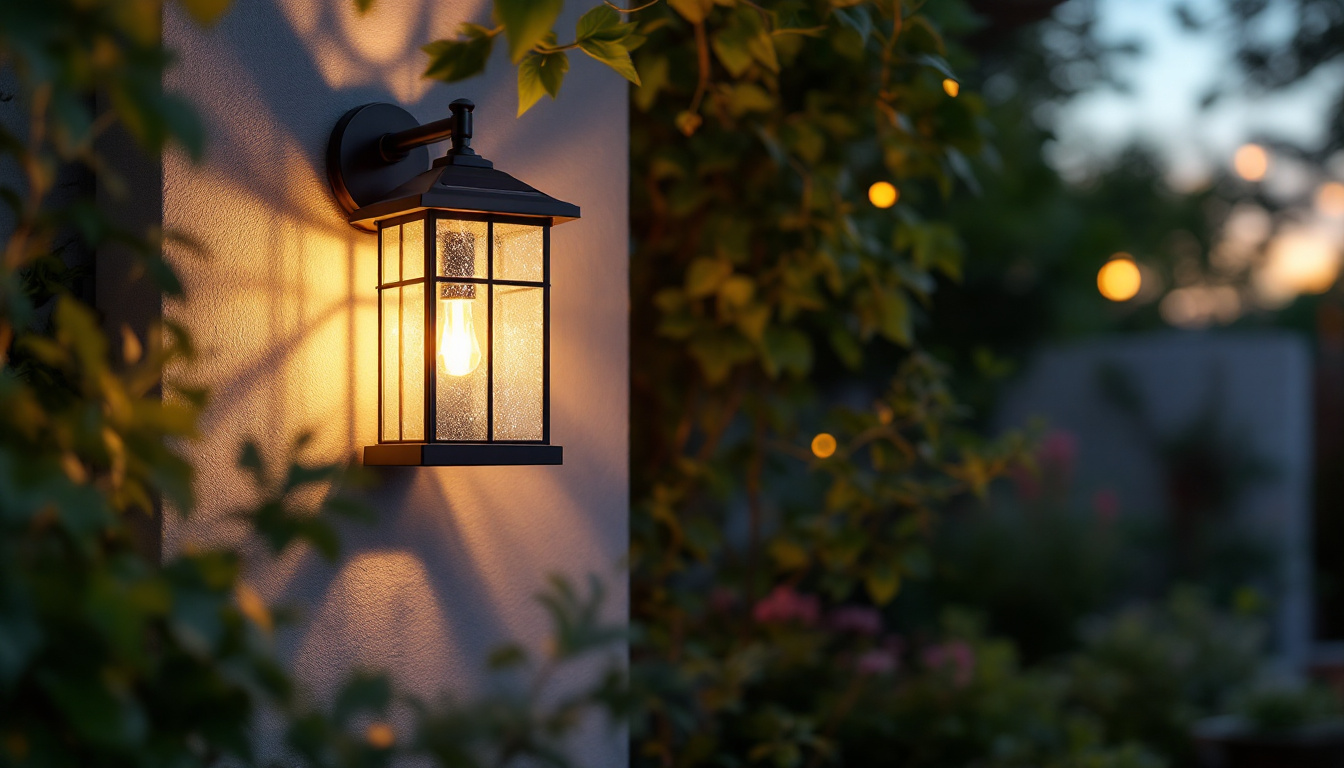 A photograph of a beautifully designed outdoor wall lantern powered by solar energy