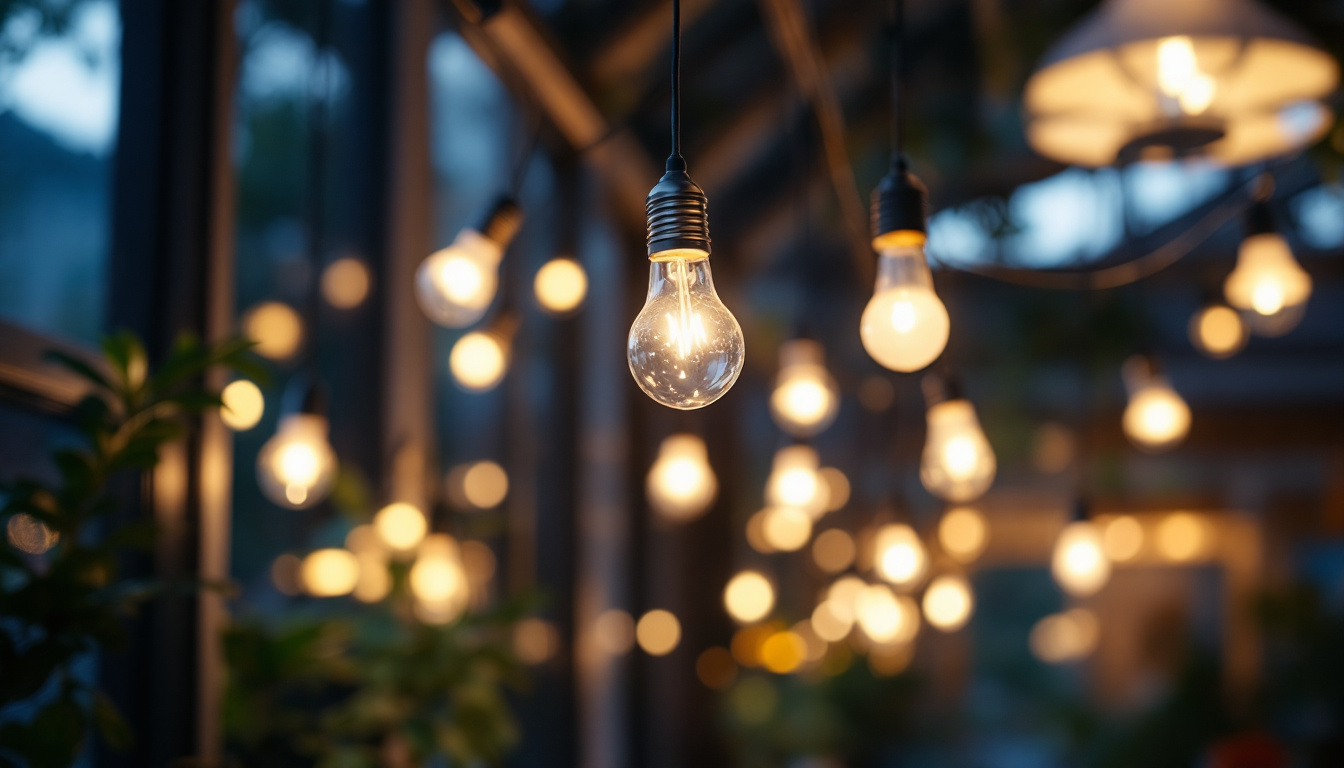 A photograph of a well-lit indoor or outdoor space showcasing led bulb light fixtures in use