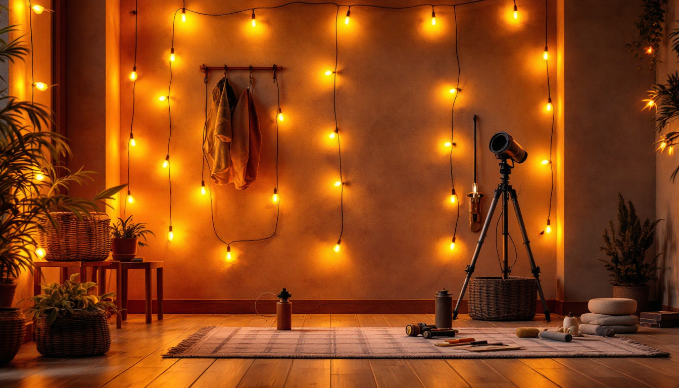 A photograph of a well-lit indoor or outdoor setting showcasing amber led lights in various installations