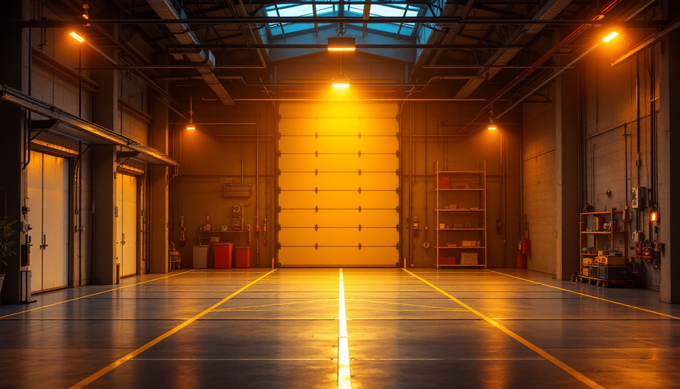 A photograph of a well-lit industrial or commercial space showcasing the transformative impact of modern garage lights