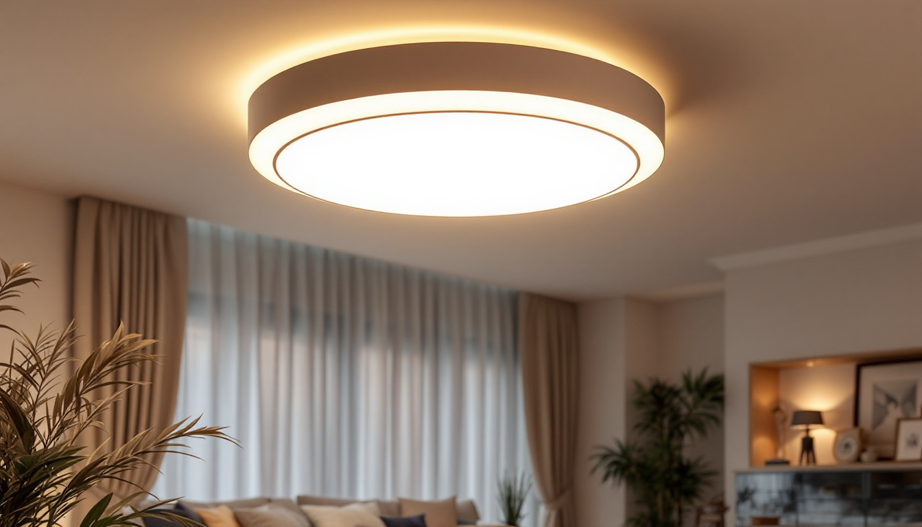 A photograph of a beautifully designed flush mount ceiling light in a stylishly decorated room