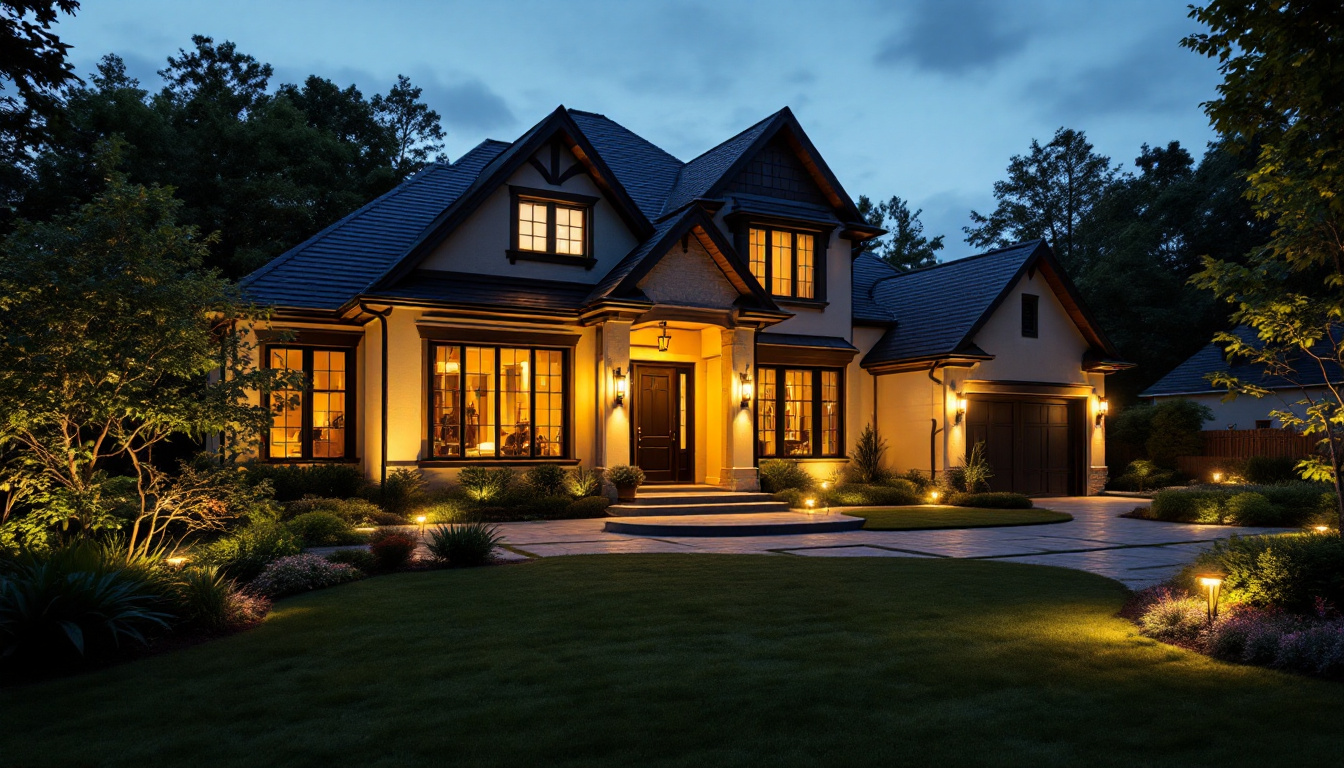 A photograph of a beautifully illuminated outdoor space featuring upgraded security lights