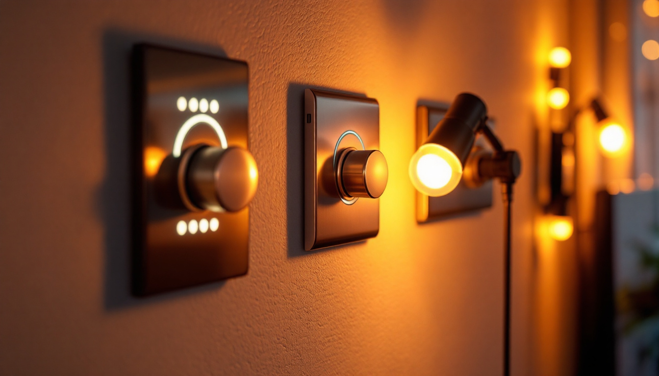 A photograph of a beautifully lit room showcasing a variety of dimmer switches and led lights in action