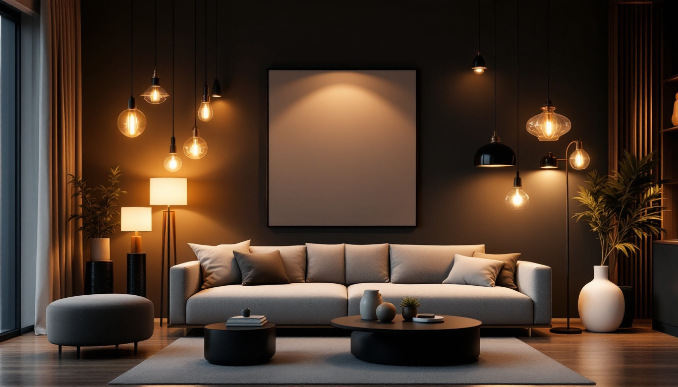 A photograph of a beautifully styled living space featuring an array of elegant lighting fixtures