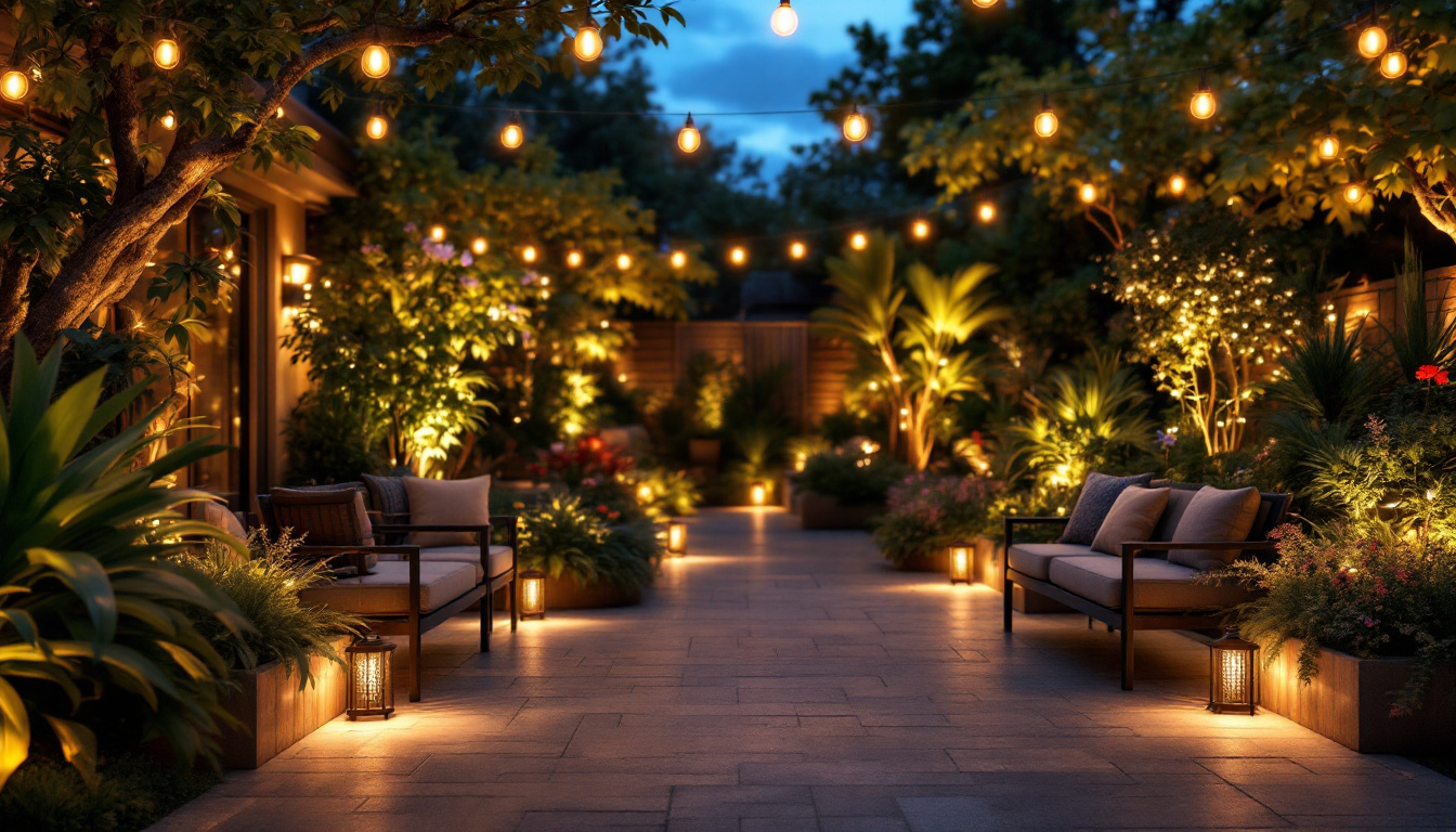 A photograph of a beautifully illuminated outdoor space showcasing various led lighting designs