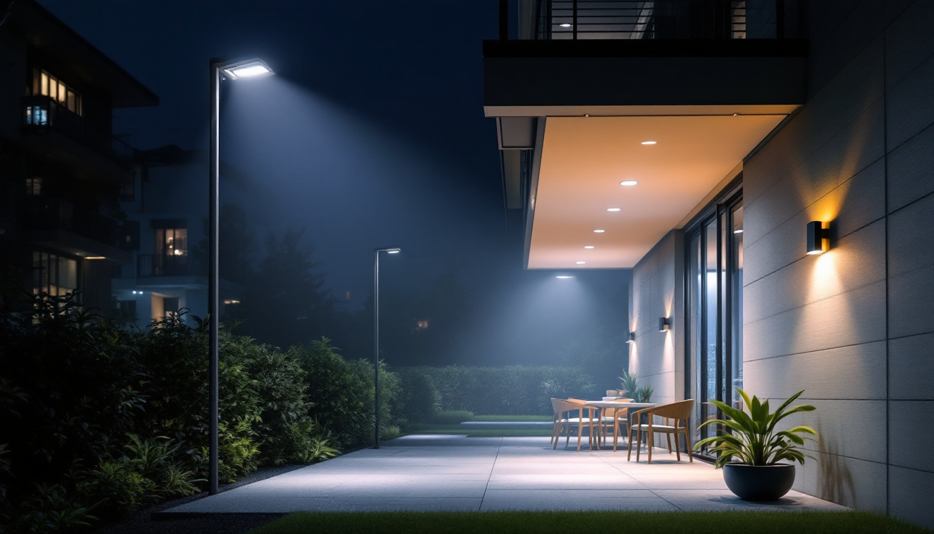 A photograph of capture a photograph of a well-lit outdoor area showcasing modern security lighting solutions