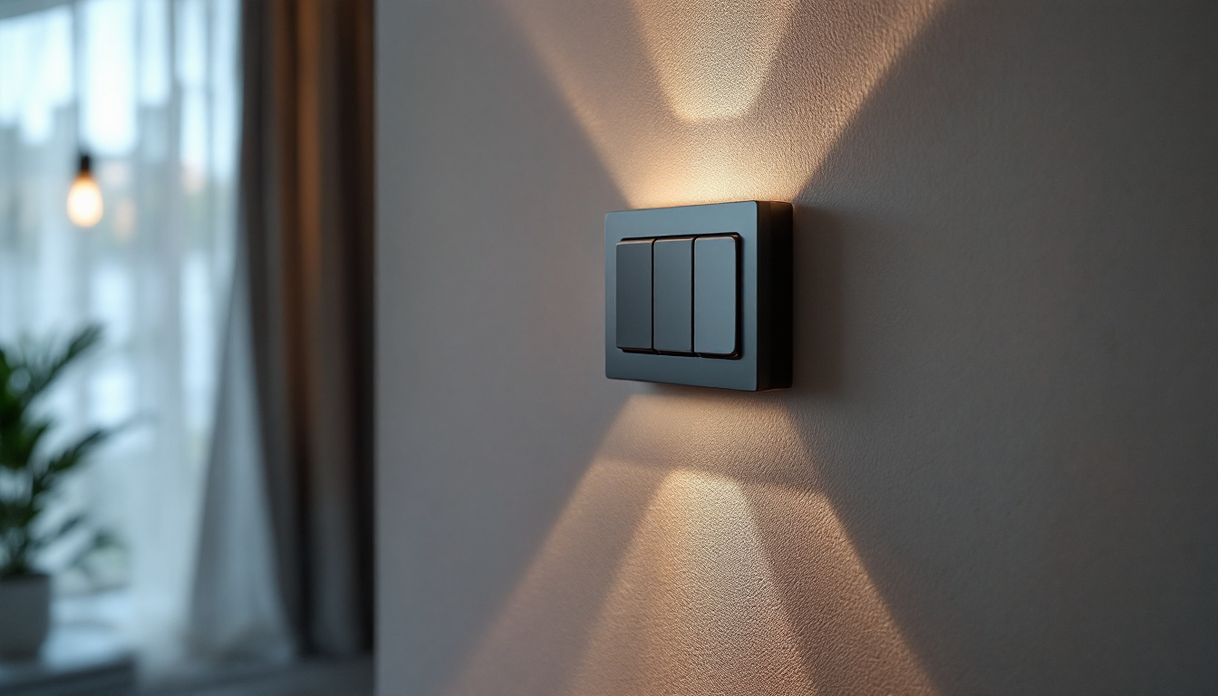 A photograph of a modern 3-way switch installation in a stylishly lit room