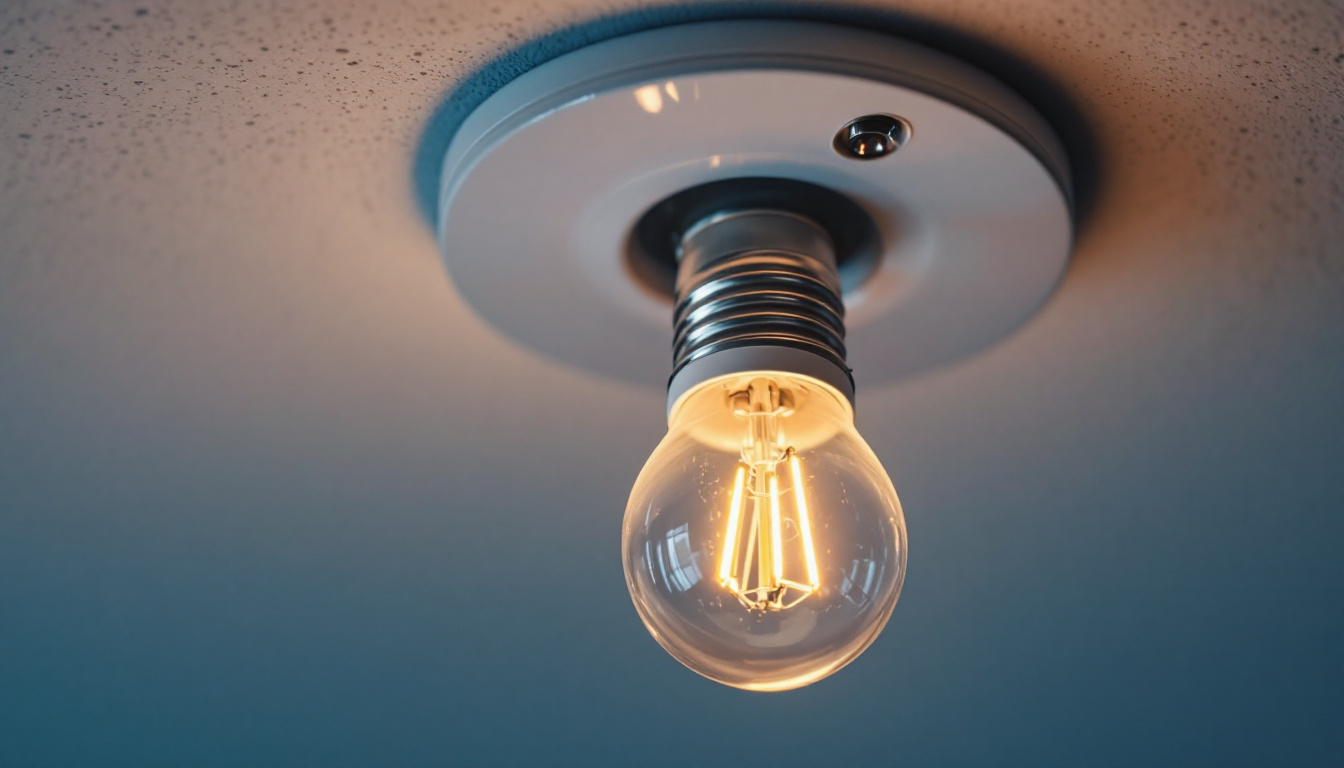 A photograph of a close-up of a 12-volt screw-in led bulb being installed in a light fixture