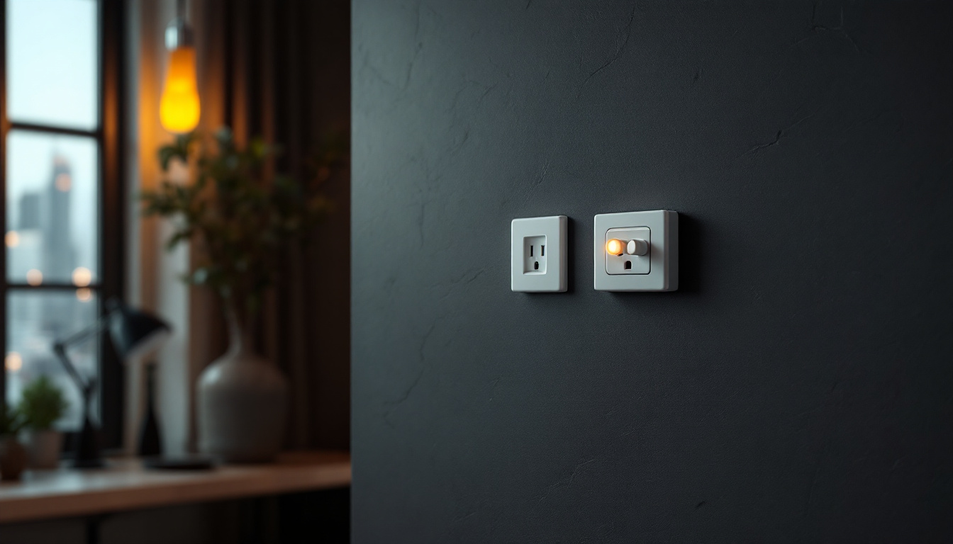 A photograph of capture a photograph of a modern electrical wall outlet integrated into a stylish interior setting