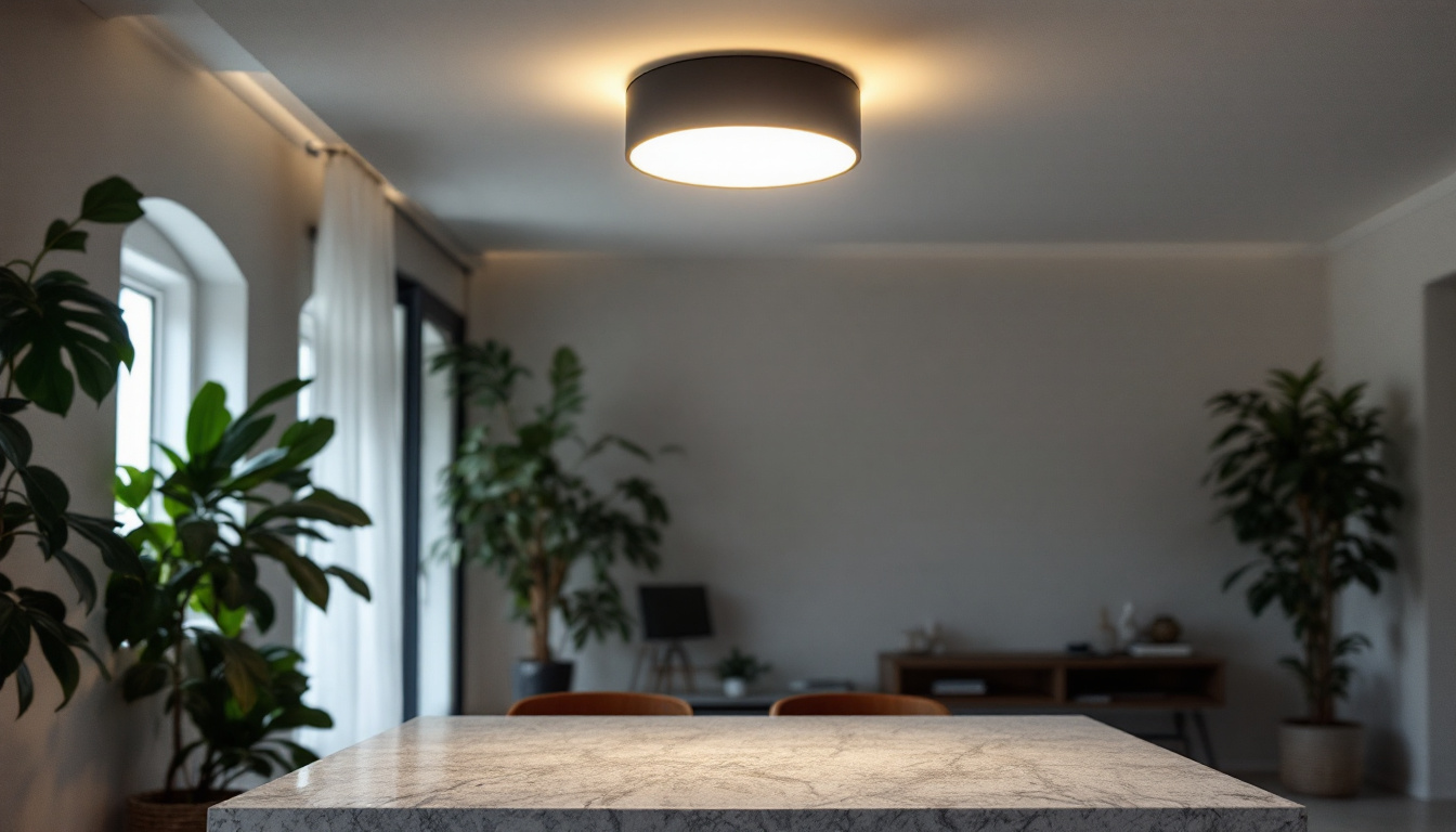 A photograph of a well-lit room showcasing a stylish led ceiling light fixture in use