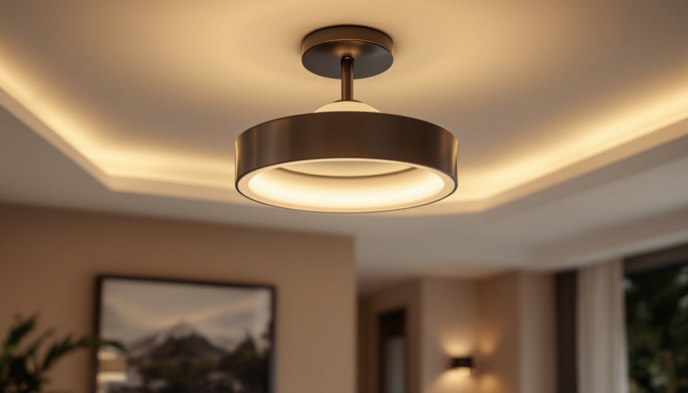 A photograph of a beautifully designed semi-flush light fixture in a modern living space