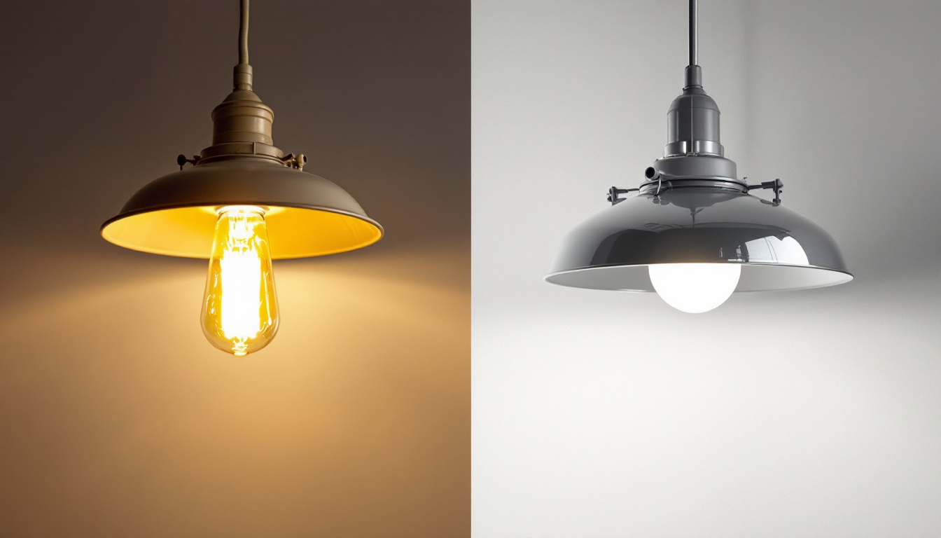 A photograph of a side-by-side comparison of vintage can light fixtures and modern led replacements